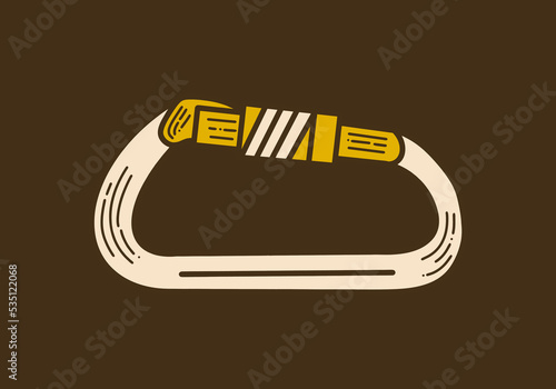 Vintage art drawing of a climbing carabiner