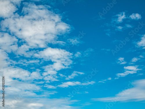 Beautiful blue sky with white clouds. Clear sunny weather.