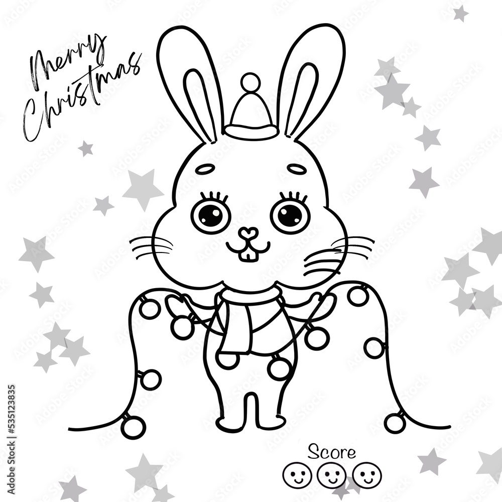christmas bunny, Coloring page can print out with good quality. On