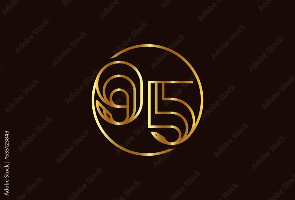 Number 95 Gold Logo, Number 95 monogram line style inside circle can be used for birthday and business logo templates, flat design logo, vector illustration Number 95 Gold Logo, Number 95 monogram line style inside circle can be used for birthday and business logo templates, flat design logo, vector illustration