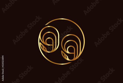 Number 99 Gold Logo, Number 99 monogram line style inside circle can be used for birthday and business logo templates, flat design logo, vector illustration