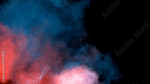 Scene glowing red green smoke. Atmospheric smoke, abstract color background, close-up. Royalty high-quality free stock of Vibrant colors spectrum. Red blue mist or smog moves on black background