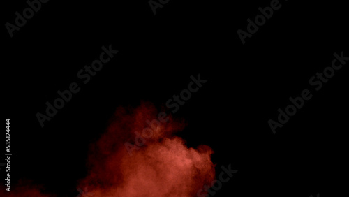 Scene glowing red smoke. Atmospheric smoke, abstract color background, close-up. Royalty high-quality free stock of Vibrant colors spectrum. Red mist or smog moves on black background © jang