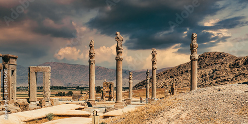 Beautiful view of the remnants of ancient Achaemenid Empire Persepolis in Iran. photo