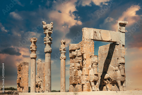 The impressive remnants of the Gate of All Nations in Ancient Persepolis. Iran