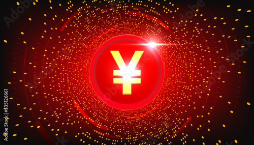 Chinese Yuan digital currency, Yuan currency futuristic digital money on red abstract technology background, vector.