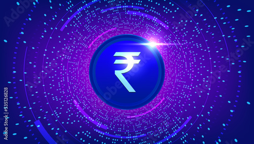 Digital rupee currency, CBDC currency futuristic digital money on blue abstract technology background, vector.