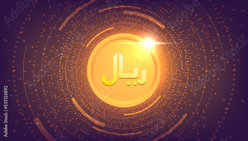 Digital Rial currency, CBDC currency futuristic digital money on yellow abstract technology background, vector.