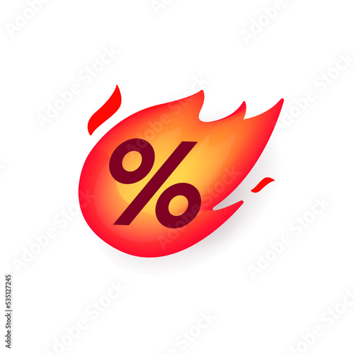Hot fire with percent icon symbol vector.