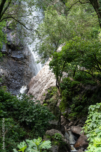 huentitan ravine in guadalajara, full of vegetation water falling, several waterfalls in mexico