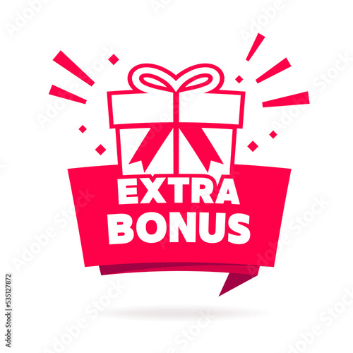 Extra bonus with gift box label. vector