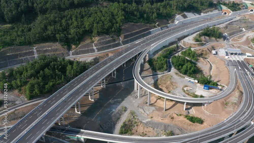 Highway interchange and off ramp on the new freeway in Montenegro ...