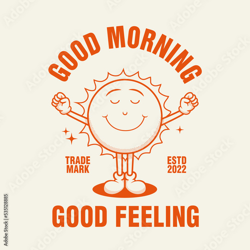 Cute character, sunrise character, retro style art, mascot logo