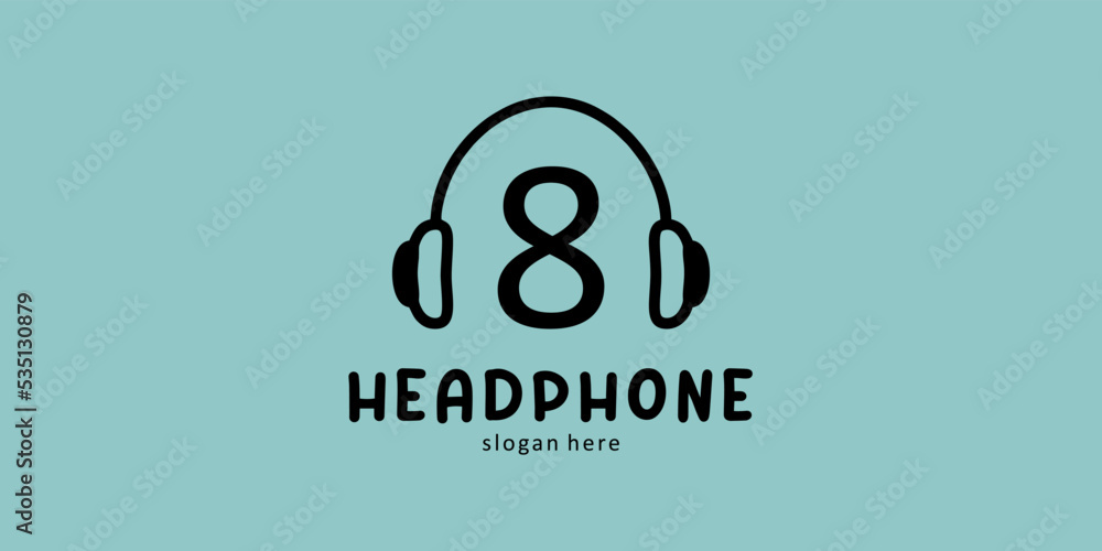 Fototapeta premium Headphone Logo Design with Letter 8
