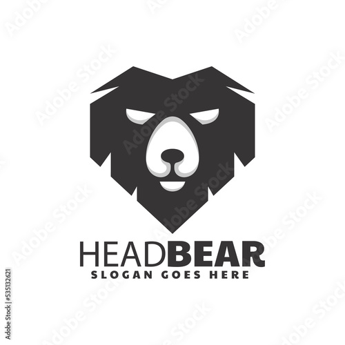 Vector Logo Illustration Head Bear Silhouette Style.