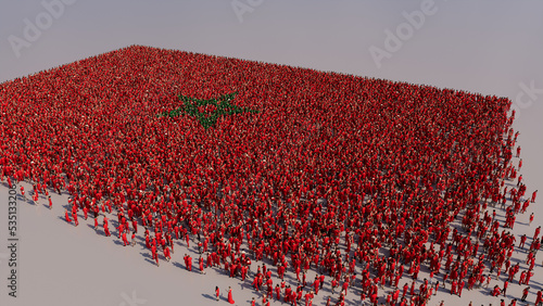 Moroccan Flag formed from a Crowd of People. Banner of Morocco on White.