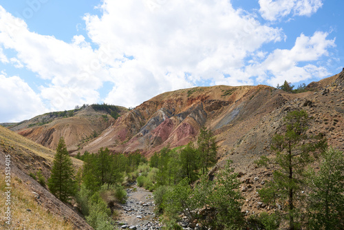 The gorge of a dried-up mountain river. Colorful Altai mountains, tourist spot Mars 2. 