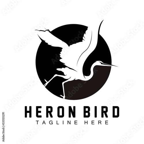 Bird Heron Stork Logo Design, Birds Heron Flying On The River Vector, Product Brand Illustration