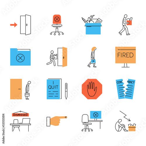 Dismissal icon set in colored line style