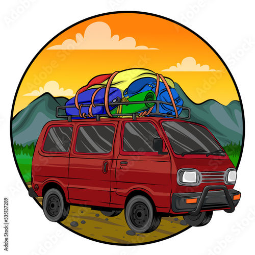 ILLUSTRATION CAR TRAVELLING LANDSCAPE