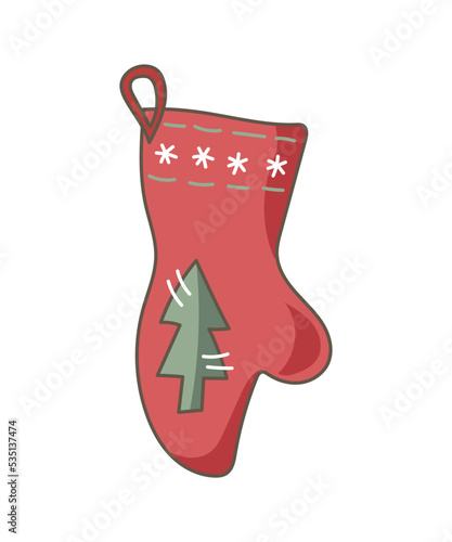 Red potholder with christmas tree and snowflakes on white background. Vector illustration.