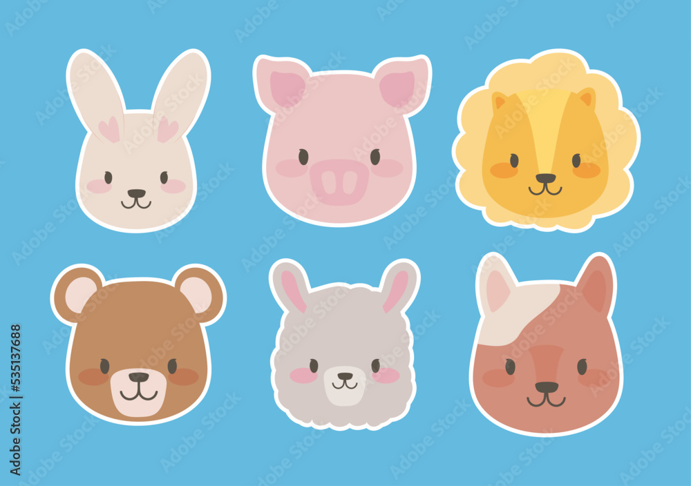 cute animals head stickers