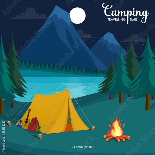 ILLUSTRATION CAMPING TRAVELLING TIME VECTOR