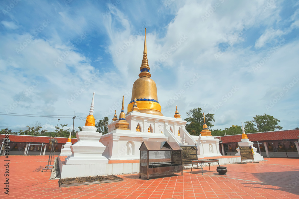 Naklejka premium The famous temple Phra That Sawi, one of travel destinations in Chumphon, Thailand.