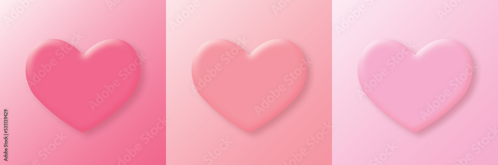 Set of pastel pink heart shape on greeting card frame design. Concept for cosmetic product display or valentine day and wedding card. copy space for text. illustration of 3d paper cut design style.