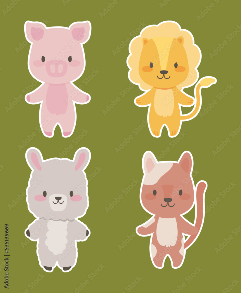 icon set, cute cartoon animals