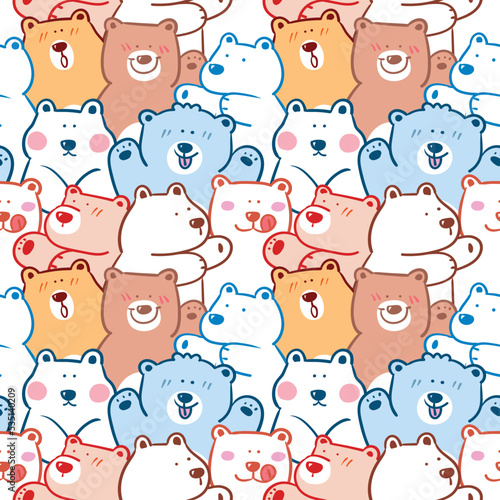 Seamless Pattern of Cute Cartoon Bear Illustration Design