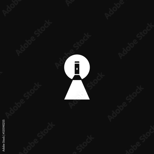 Keyhole combination with flashlight, negative space. Logo design.