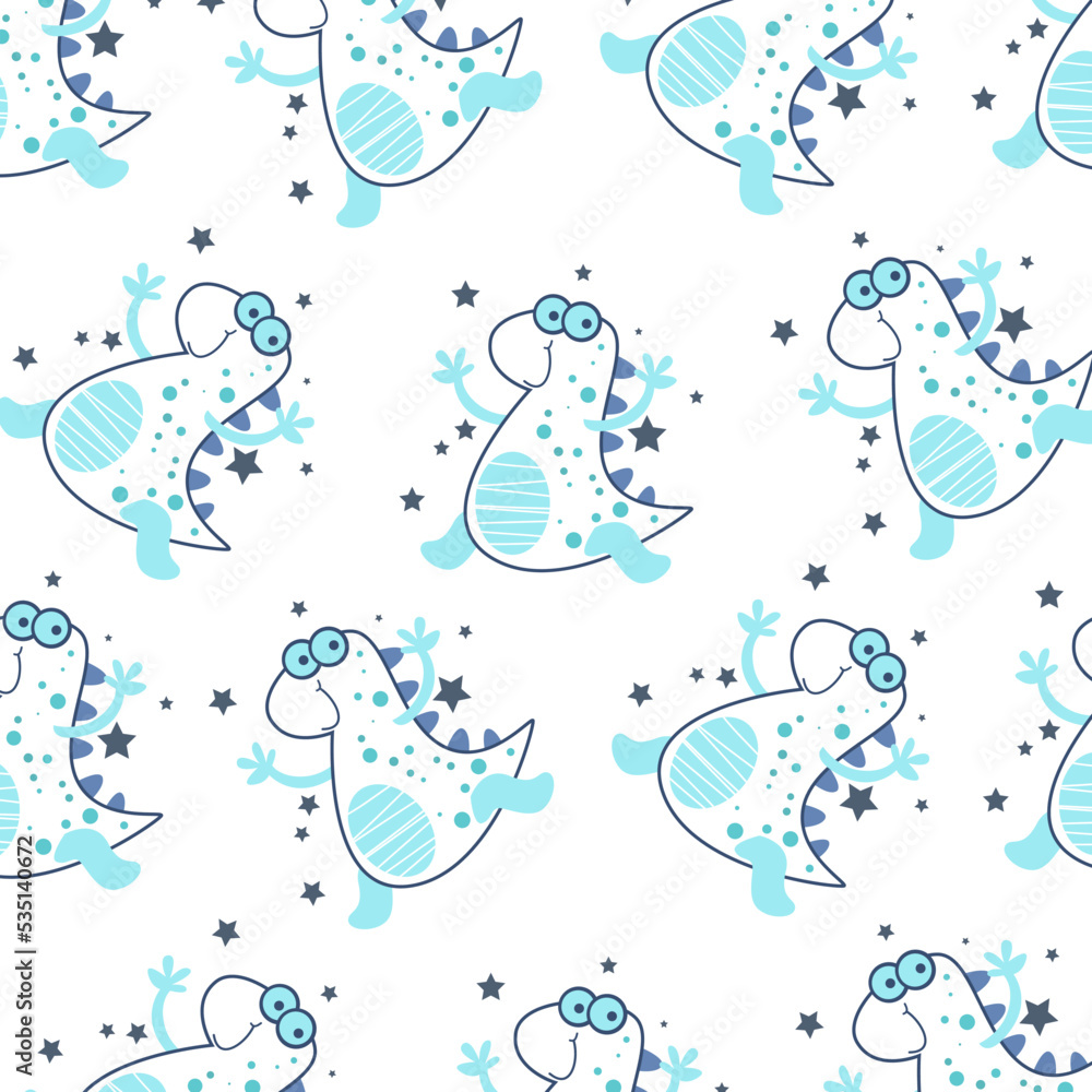 Seamless pattern with cute dinosaur animals. Perfect for kids clothes design Seamless pattern with cute dinosaur animals. Perfect for kids clothes design