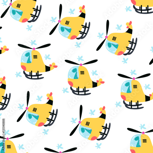 Seamless pattern with cute helicopters. Perfect for kids clothes design and wallpaper