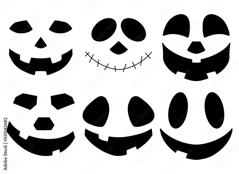 Fototapeta premium Silhouettes of halloween faces. A set of illustrations isolated on a white background.