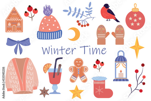 Set of illustrations winter time