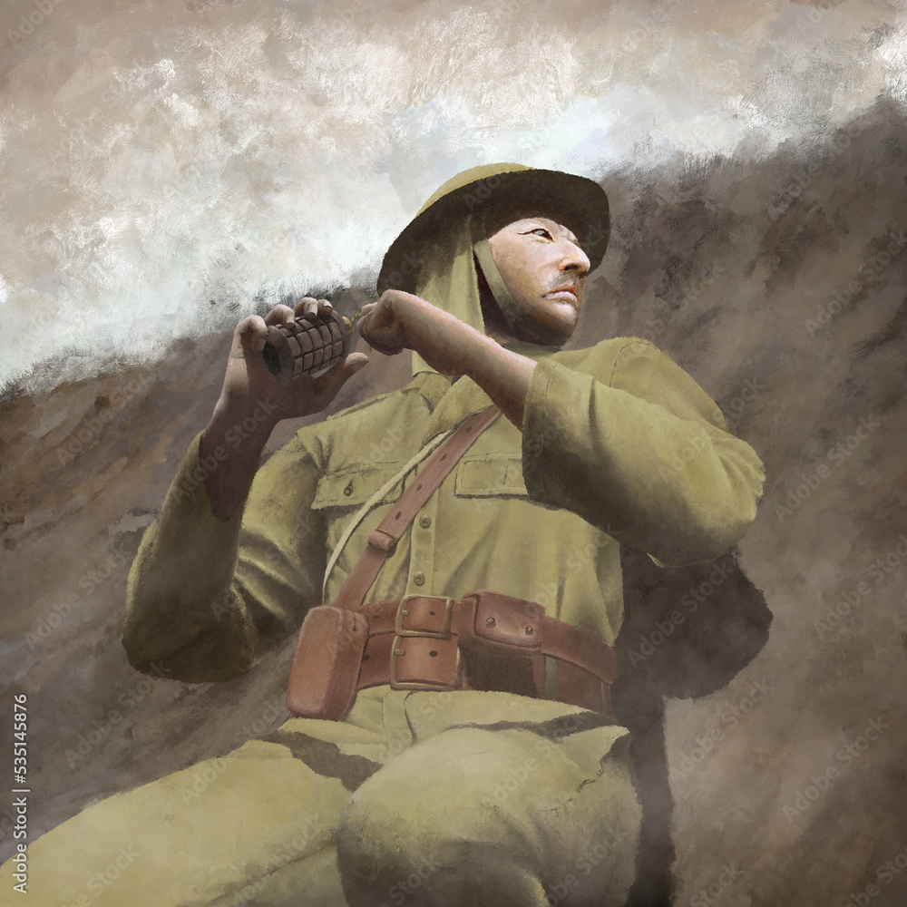 High-resolution WW2 soldier fine art painting. Realistic painting of a ...