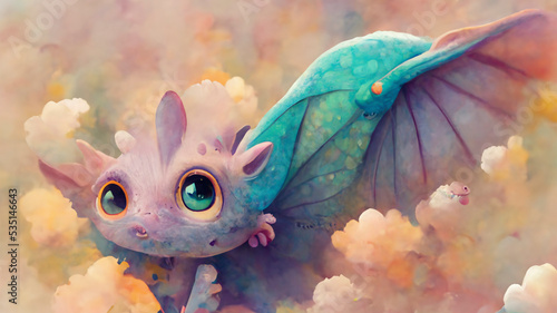 Image of a very cute baby dragon with soft blue color and adorable round eyes.