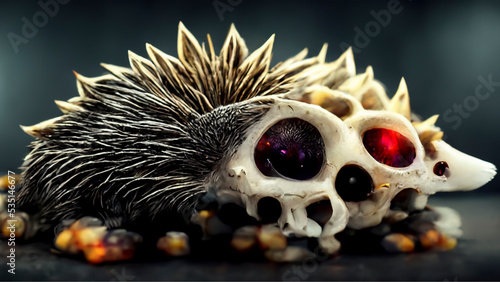 The skull-headed hedgehog on a dark background makes it look scary.