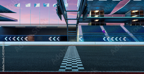 Slika na platnu 3d render empty asphalt international race track with start and finish line