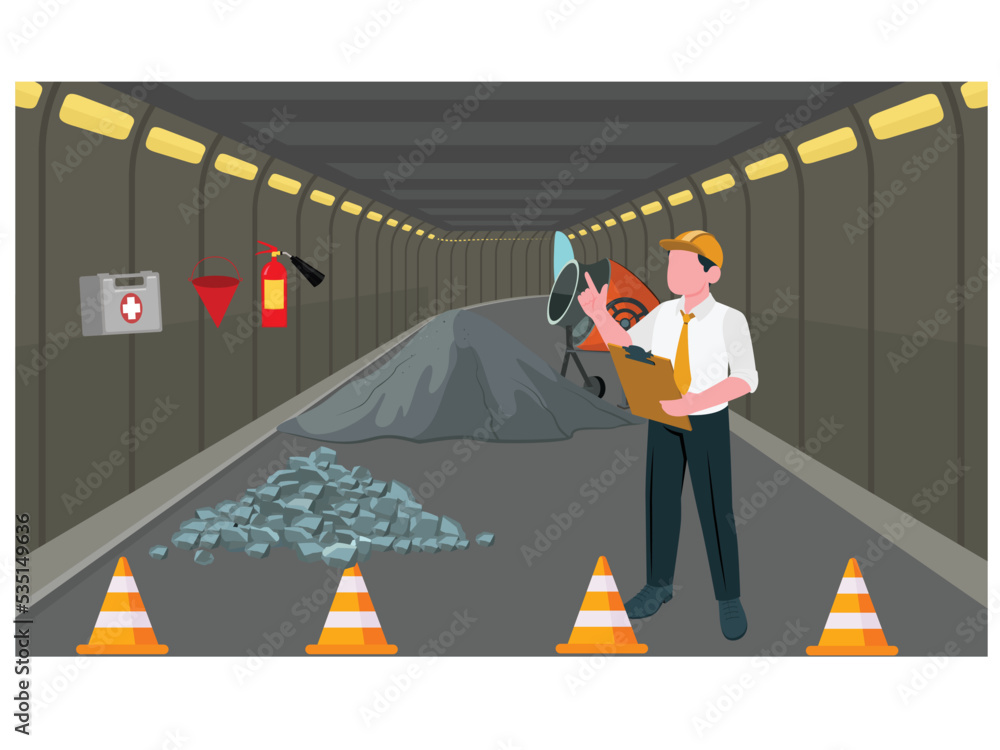 Fototapeta Person observing tunnel area construction. Architecture of