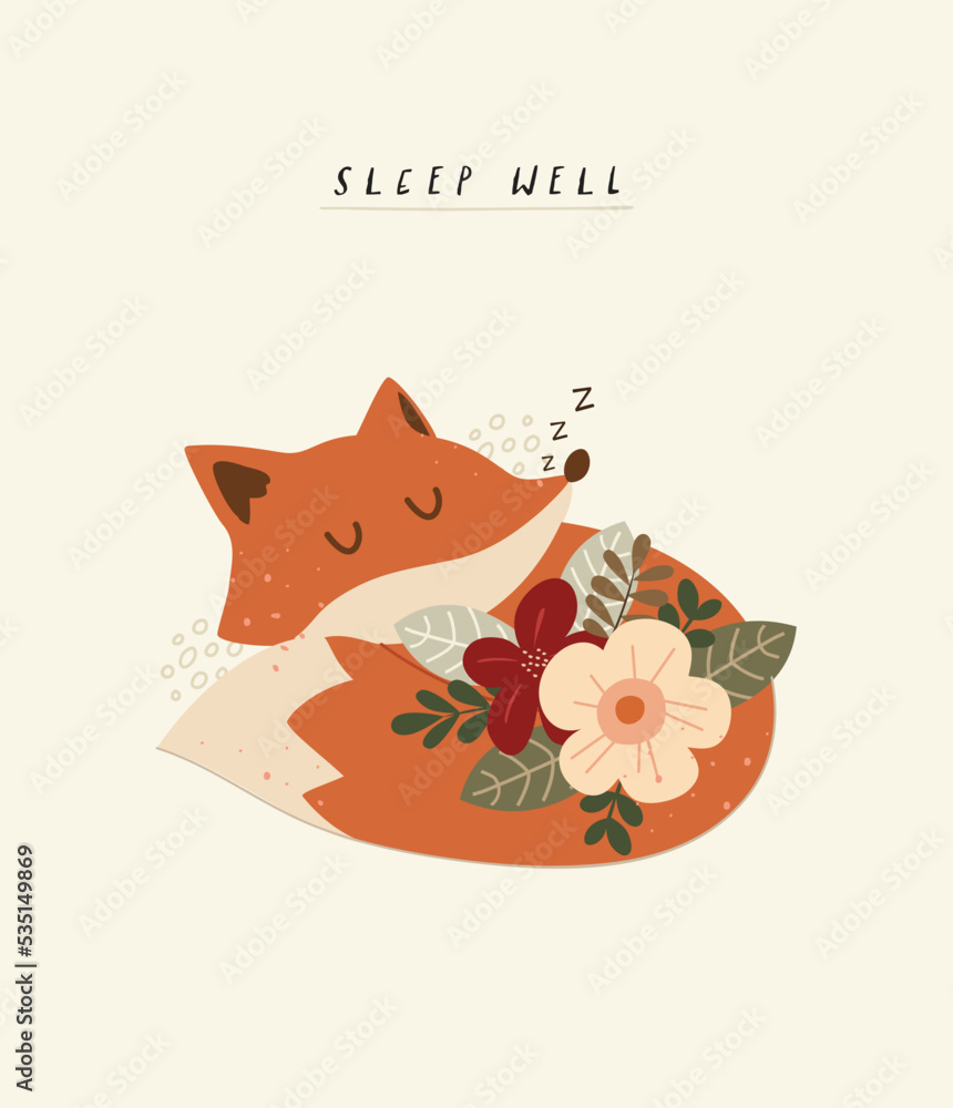 Cute fox illustration, Baby nursery print Cute fox illustration, Baby nursery print