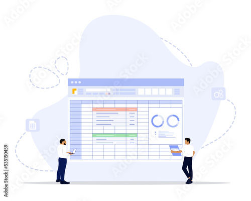 Spreadsheets concept illustration. Suitable for landing page, ui, web, App intro card, editorial, flyer, and banner