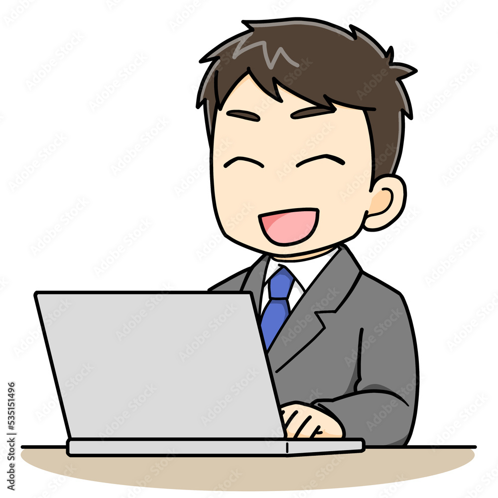 パソコンを操作する笑顔のビジネスマン