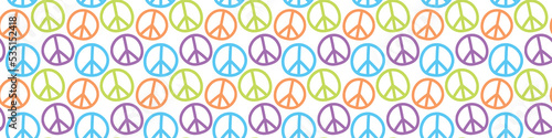 Vector seamless pattern with international symbol of pacifism, disarmament, world peace in simple doodle flat style. Bright background, texture