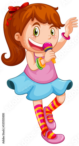Cute girl cartoon character with music instruments