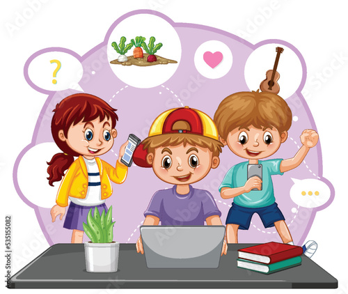 Children browsing internet on their laptop