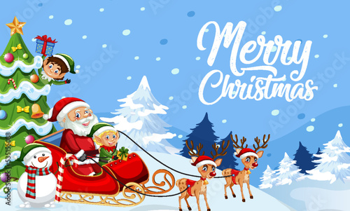 Merry Christmas banner design with Santa Claus on sleigh