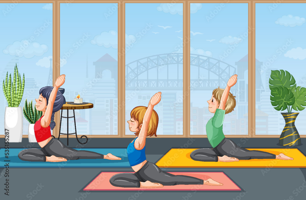 Fototapeta premium People practicing yoga exercise and meditation