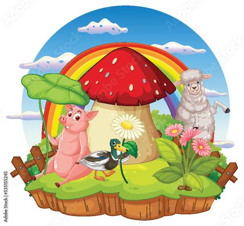 Cute animal cartoon character in ourdoor scene isolated island photo